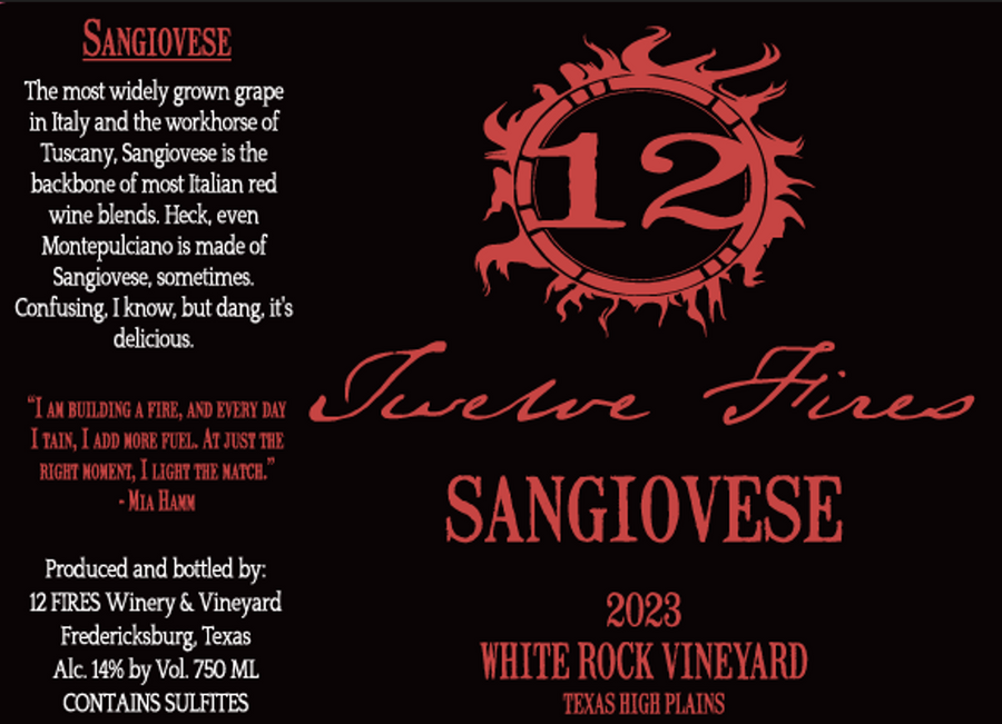 12 FIRES Winery and Vineyard Sangiovese
