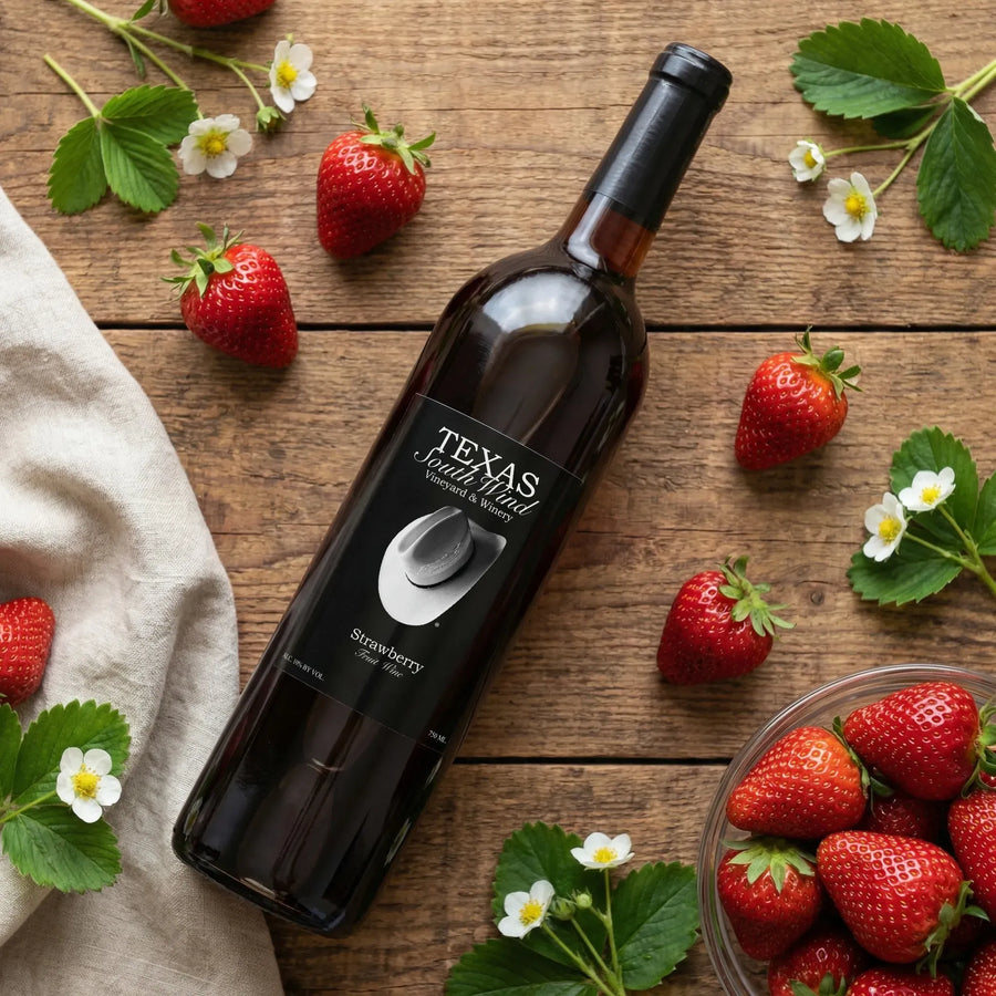 Texas South Wind Vineyard and Winery Strawberry Fruit Wine Sparkling