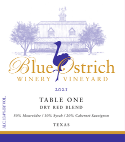 Blue Ostrich Winery and Vineyard Table One 2021