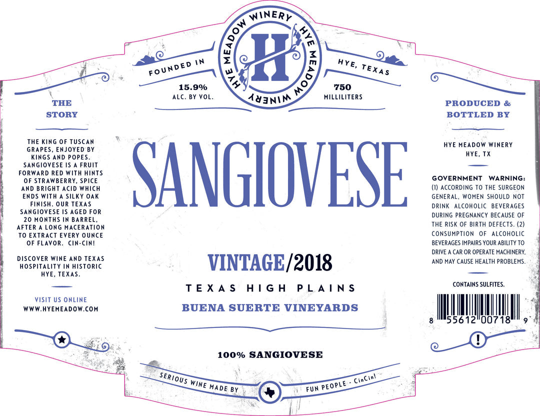 Hye Meadow Winery Sangiovese 2018