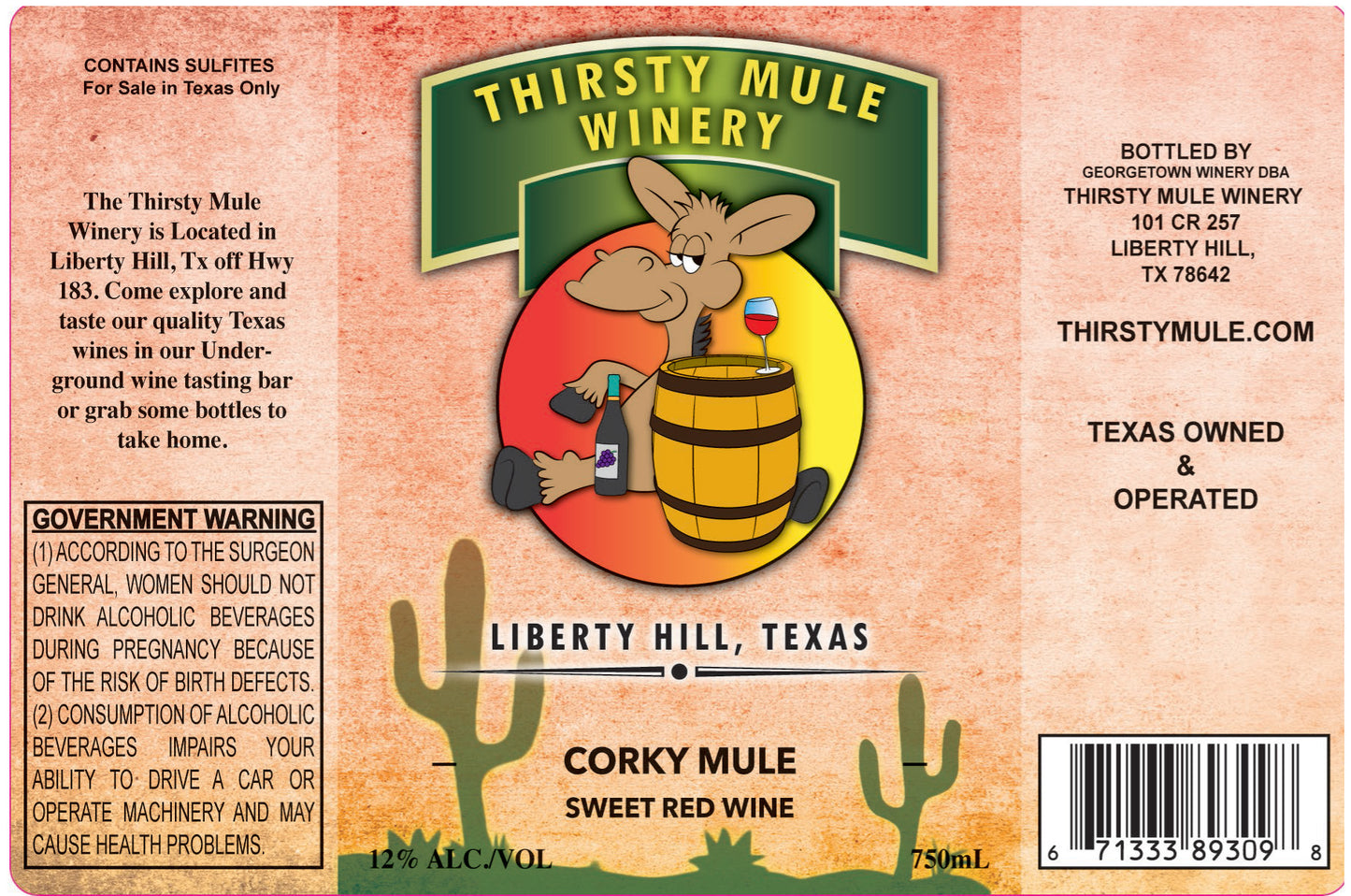 Thirsty Mule Winery Corky Mule Sweet Red NV